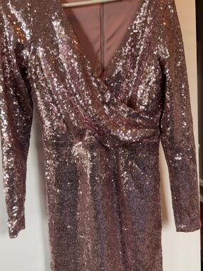 ALLOY Rose Gold Sequin Wrap-Front Long Sleeve Dress